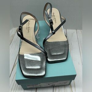 *NIB* Pedro Anton 51701 V23 Metallic Silver Open Toe Kitten Heel Sandal Size 39